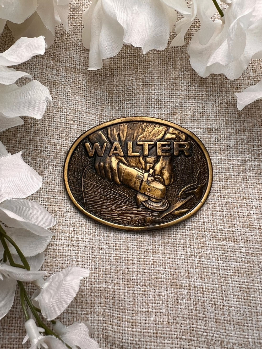 WALTER Bronze Gold Oval Western Belt Buckle with Power Tool Welder
